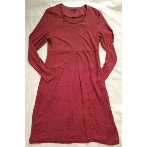 J Peterman Dress Long Sleeves Red Jersey Rayon 6 Scoop Neck Pockets Empire